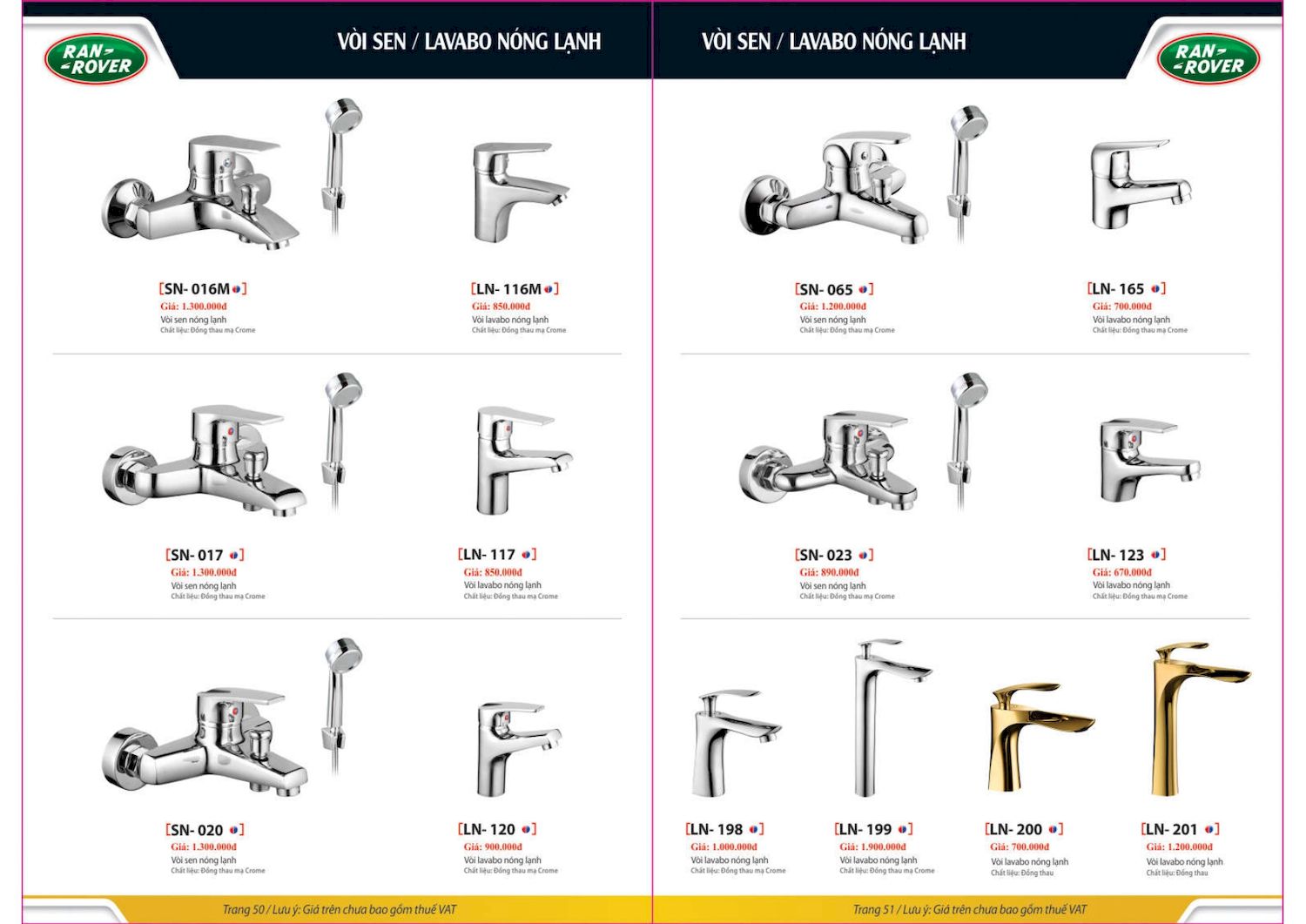 Thiết bị vệ sinh RANROVER Catalogue và Bảng giá mới nhất /Page 26